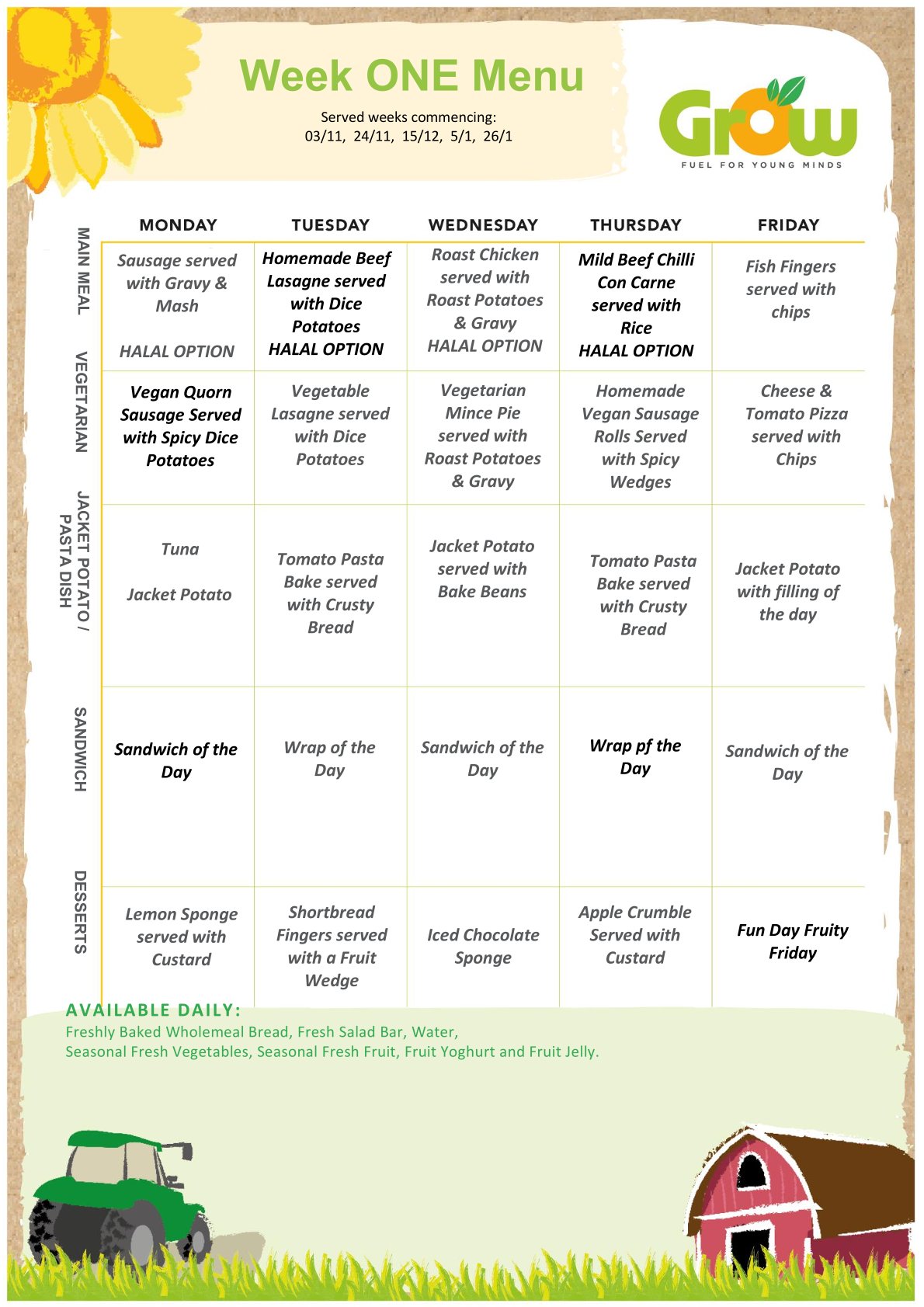 Week 1 November lunch menu Week 1 November lunch menu